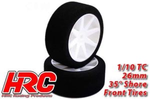 HRC Racing Reifen - 1/10 Touring - montiert - 12mm Hex - 26mm - 35° shore Moosgummi Reifen (2 Stk.)