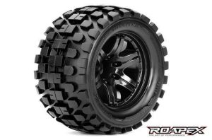 Roapex Reifen - Reifen - 1/10 Monster Truck - montiert - 1/2 offset - Schwarz Felgen - 12mm Hex - Tracker (2 Stk.)
