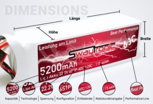 SWAYTRONIC LiPo 5S 18.5V 5200mAh 60C/120C XT90S – Bild 2
